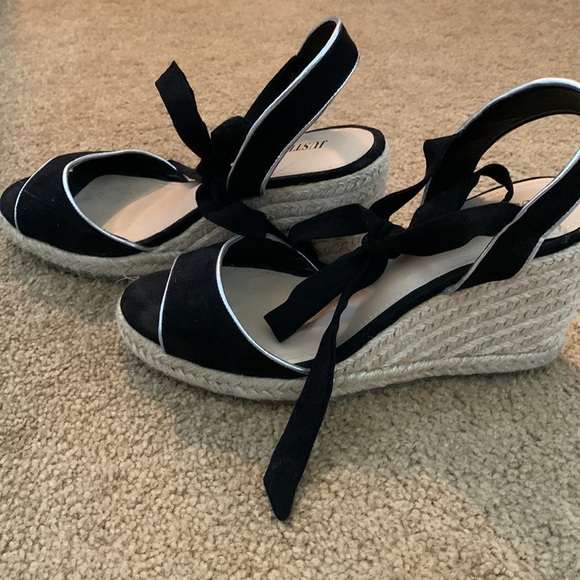 JustFab Shoes - JustFab Caddie black suede & silver wedge heels